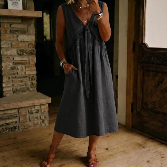 Cross-border Foreign Trade New Women's Fashion Plain Lace Decorated Sleeveless Dress