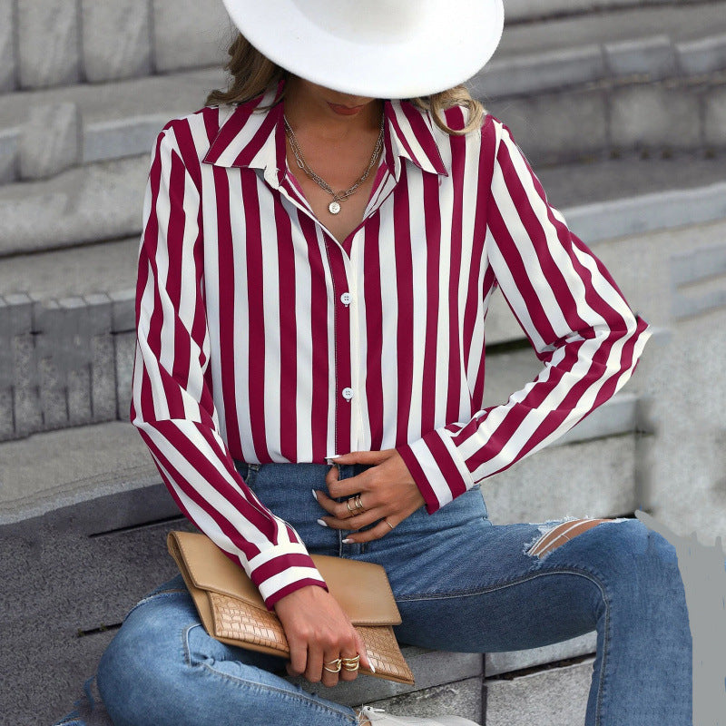 Striped Printed Elegant Commuter Womens Shirt