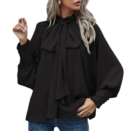 Ins Long-sleeved Blouse Bowknot Puff Sleeves Fashion Commuter Office Tops Women's Clothing