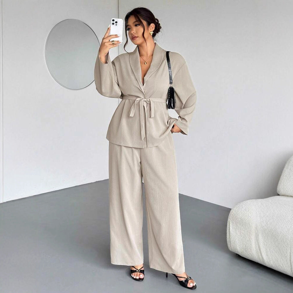 Women's Fitted-waist Wide-leg Pants Suit