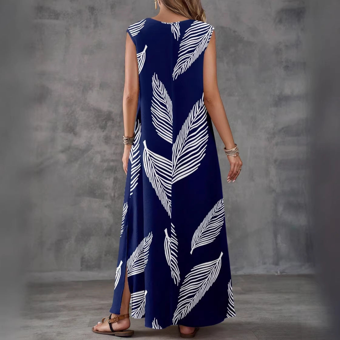 Summer Vacation Style Casual Printed V-Neck Dress