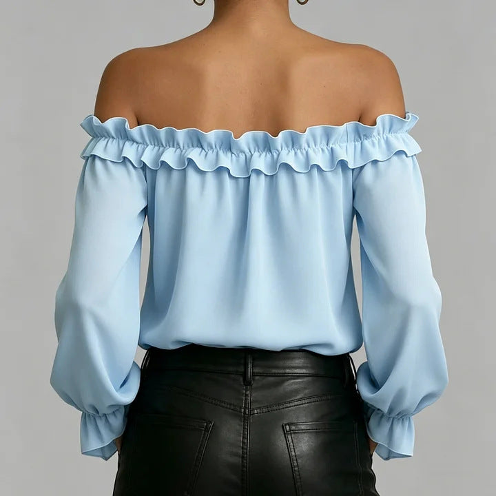 Spring Summer New Elegant Casual Ruffle Off-Shoulder Long-Sleeve Shirt For Women