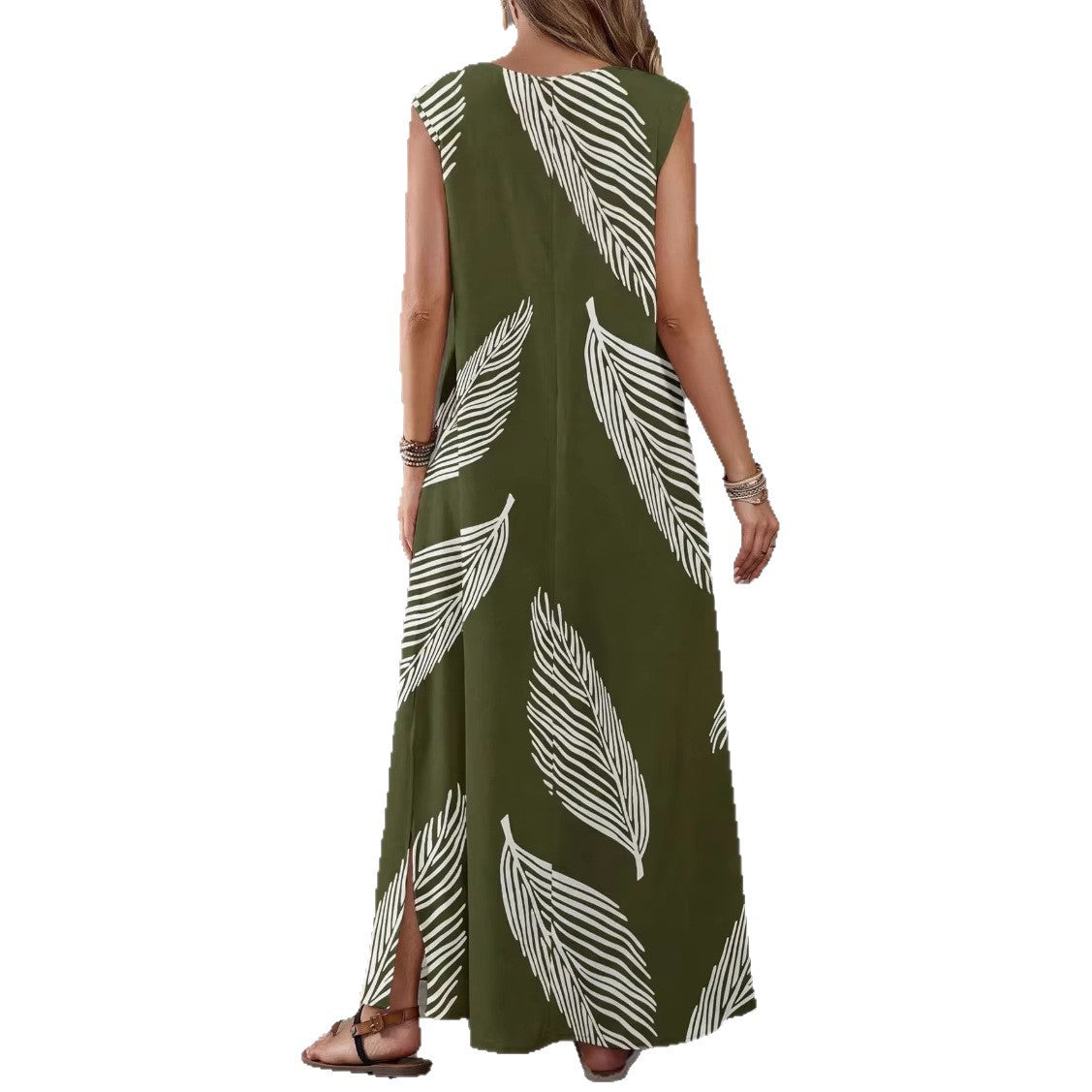 Summer Vacation Style Casual Printed V-Neck Dress