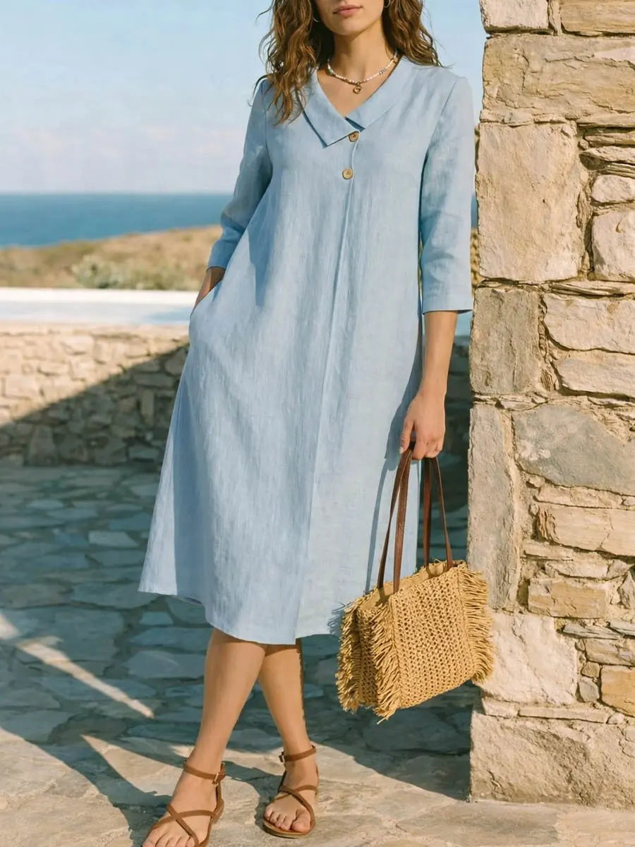 Womens Linen Irregular Suit-Style Collar Dress