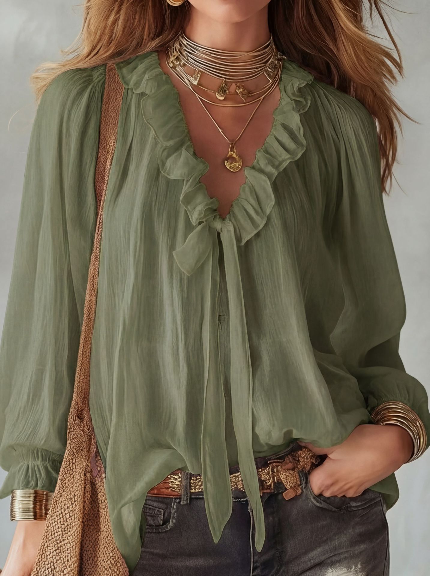 Fashionable V-neck Loose-fit Shirt Top