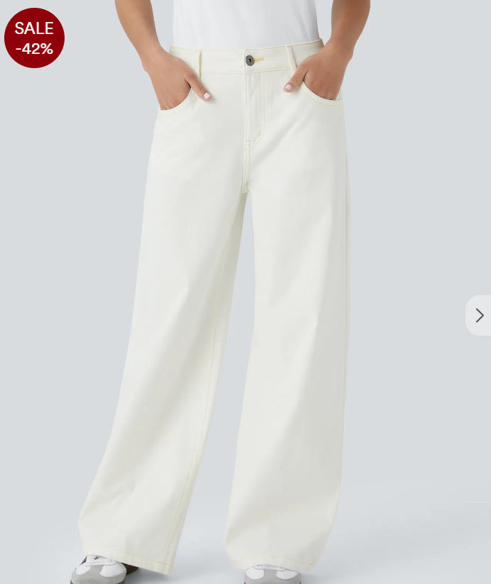 Women's Retro Washed Denim Wide-Leg Jeans With Multiple Textures