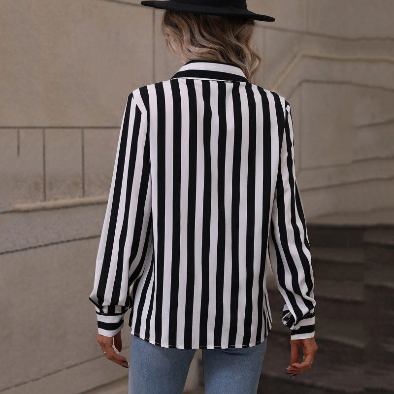 Striped Printed Elegant Commuter Womens Shirt