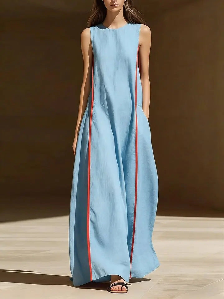 Women's Linen Sleeveless Loose Striped Dress