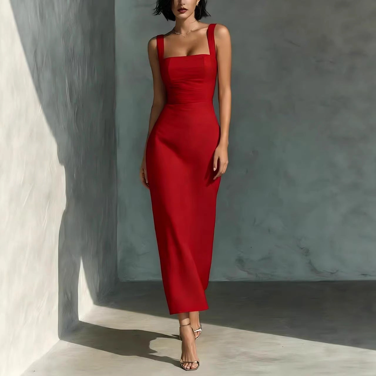 Dress With Sling And Square Neck