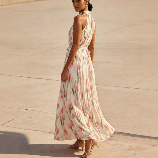 Womens Swing-Style Halterneck Printed Dress