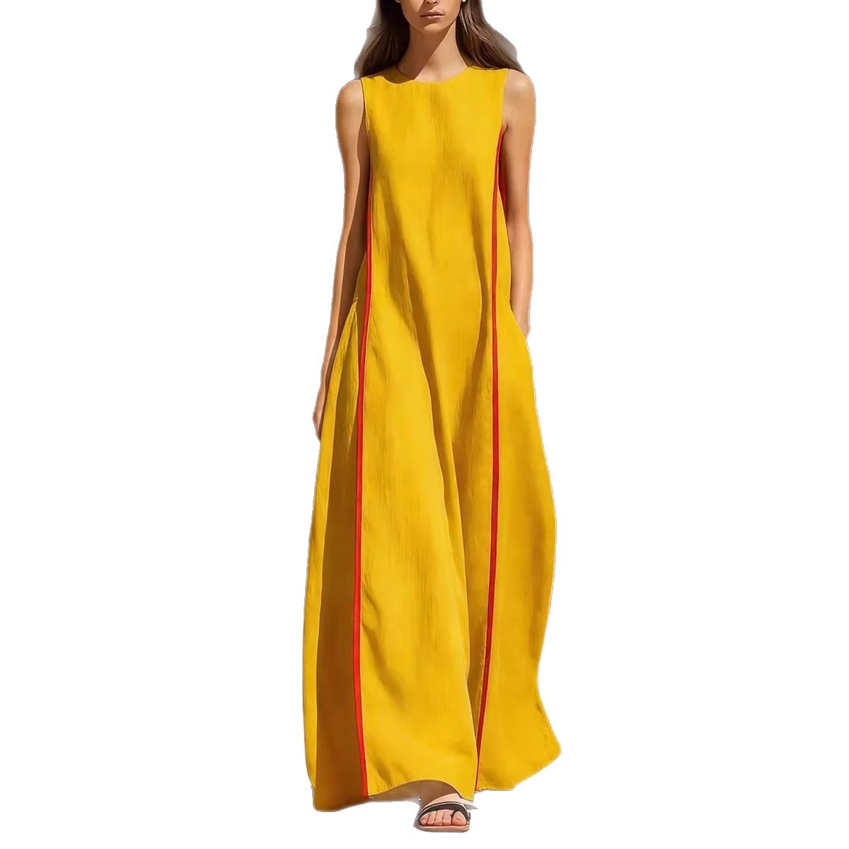 Women's Linen Sleeveless Loose Striped Dress
