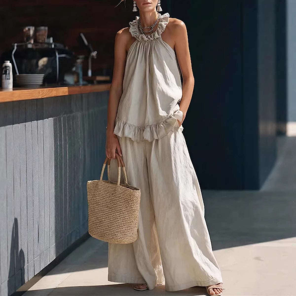 SpringSummer Halterneck Loose Casual Womens Set
