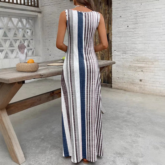 Women's Fashionable Striped Split Long Dress