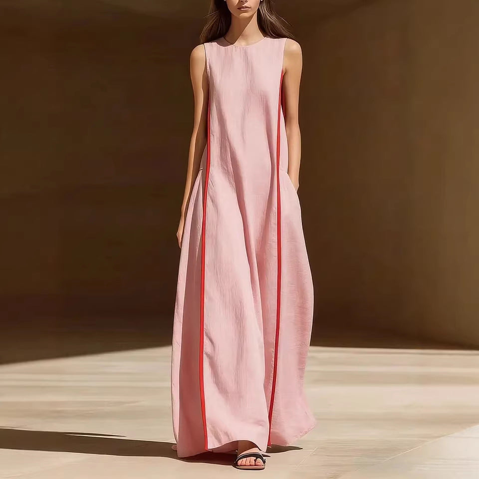 Women's Linen Sleeveless Loose Striped Dress