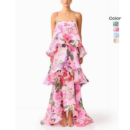 Printed Multi-Layer Cake-Style Long Camisole Dress