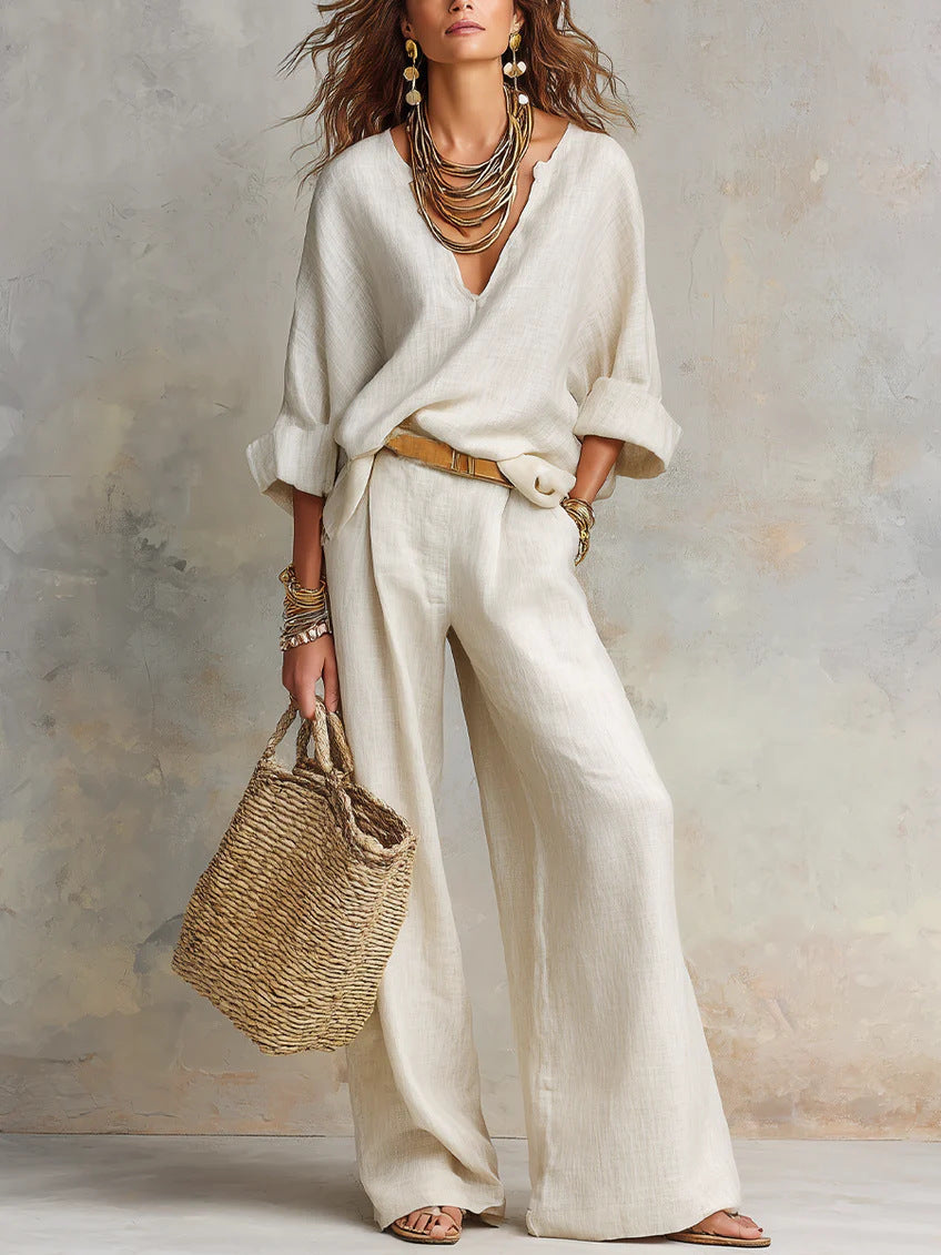 Fashionable Casual Linen Loose Vacation Set