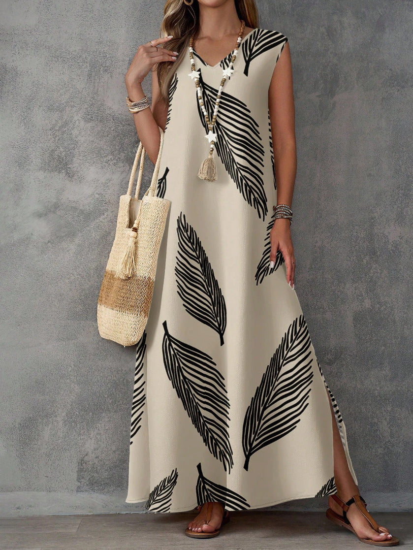 Summer Vacation Style Casual Printed V-Neck Dress