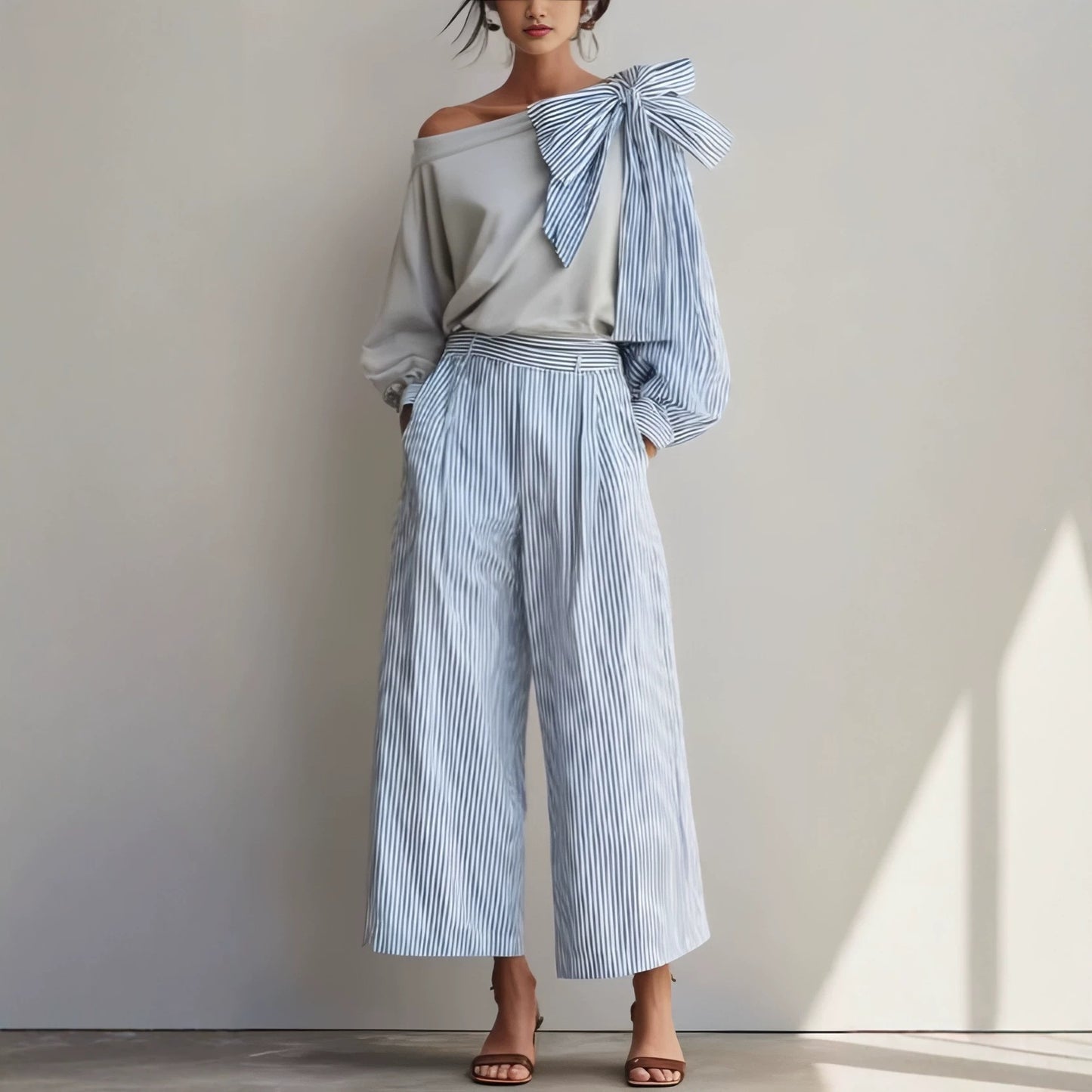 Striped Casual Elegant Straight-Leg Pants Womens Suit