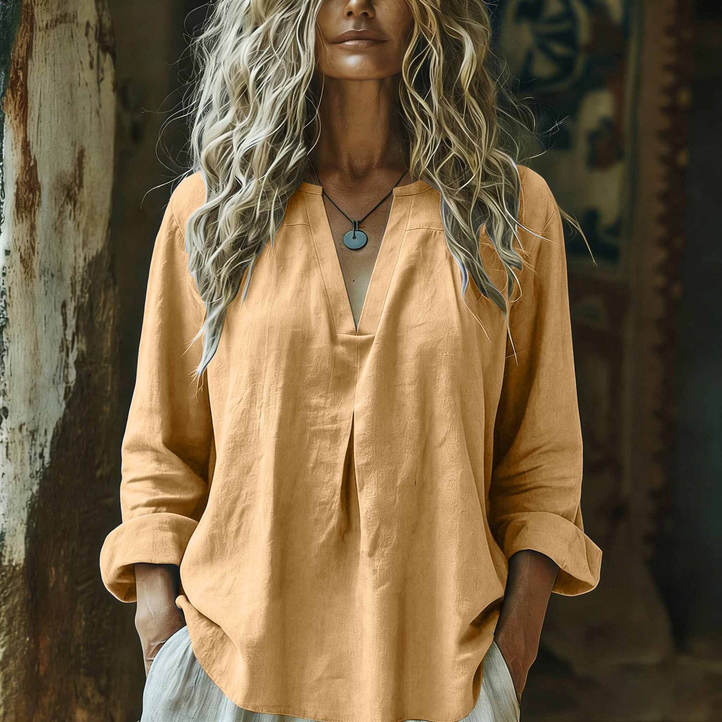 Women's Casual Cotton-Linen Shirt Best-Selling Solid Color