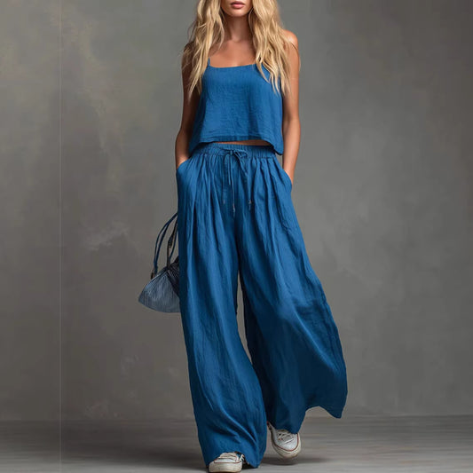Strap Top And Wide-leg Pants Two-piece Set For Women