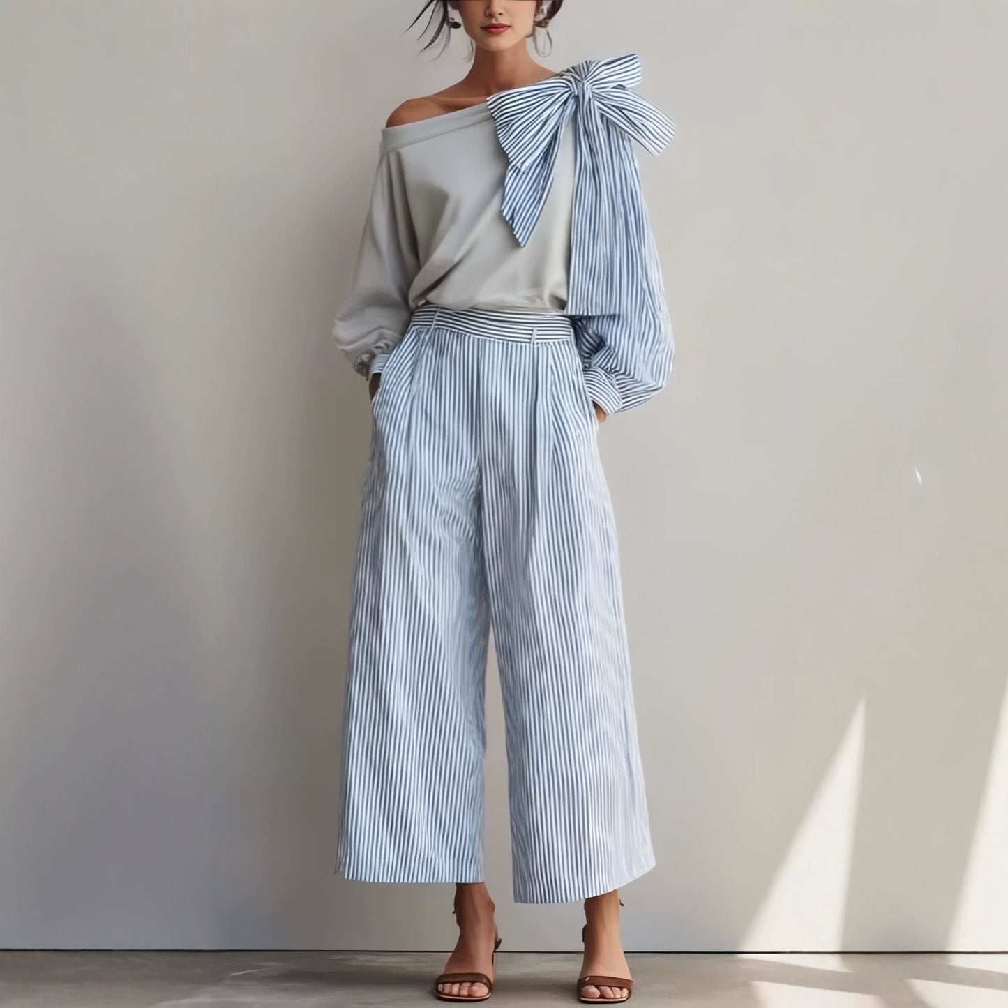 Striped Casual Elegant Straight-Leg Pants Womens Suit