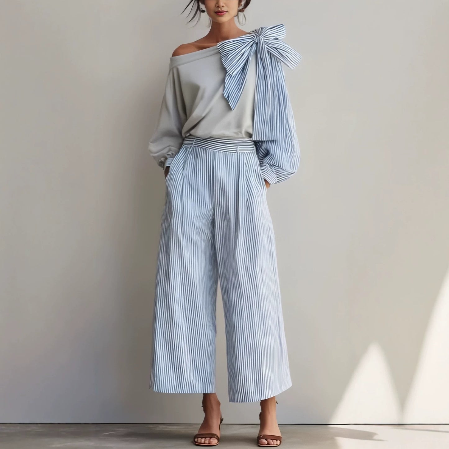 Striped Casual Elegant Straight-Leg Pants Womens Suit