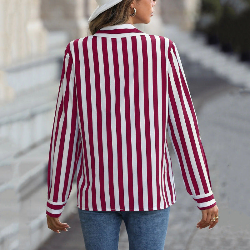 Striped Printed Elegant Commuter Womens Shirt