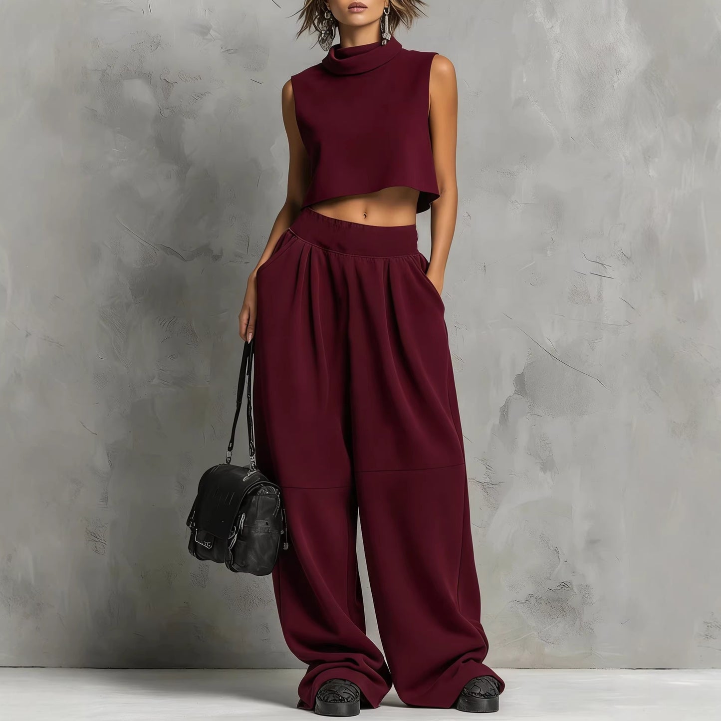 Womens Simple Loose Sleeveless Sweatshirt And Sweatpants Set