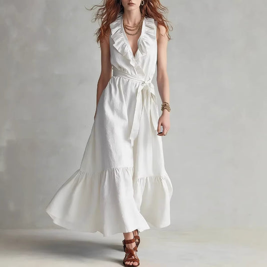 V-neck Sleeveless Lace-Up Panelled Dress