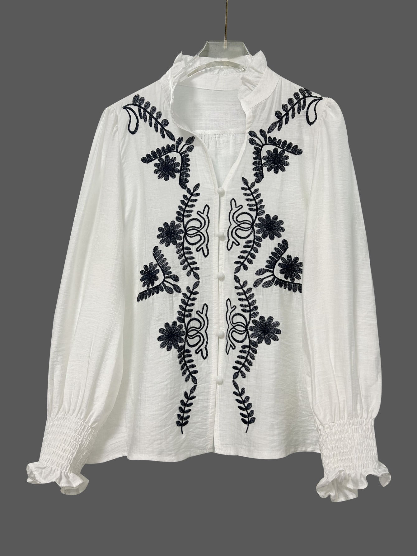 V-neck Floral Embroidery Womens Shirt