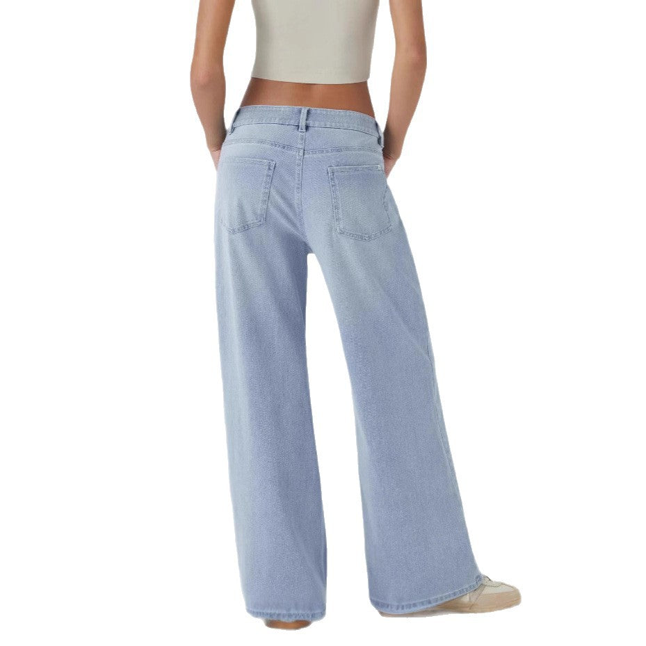 Women's Retro Washed Denim Wide-Leg Jeans With Multiple Textures