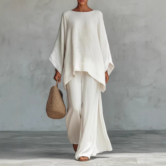 Womens Minimalist Relaxed-fit Top And Wide-leg Pants Set