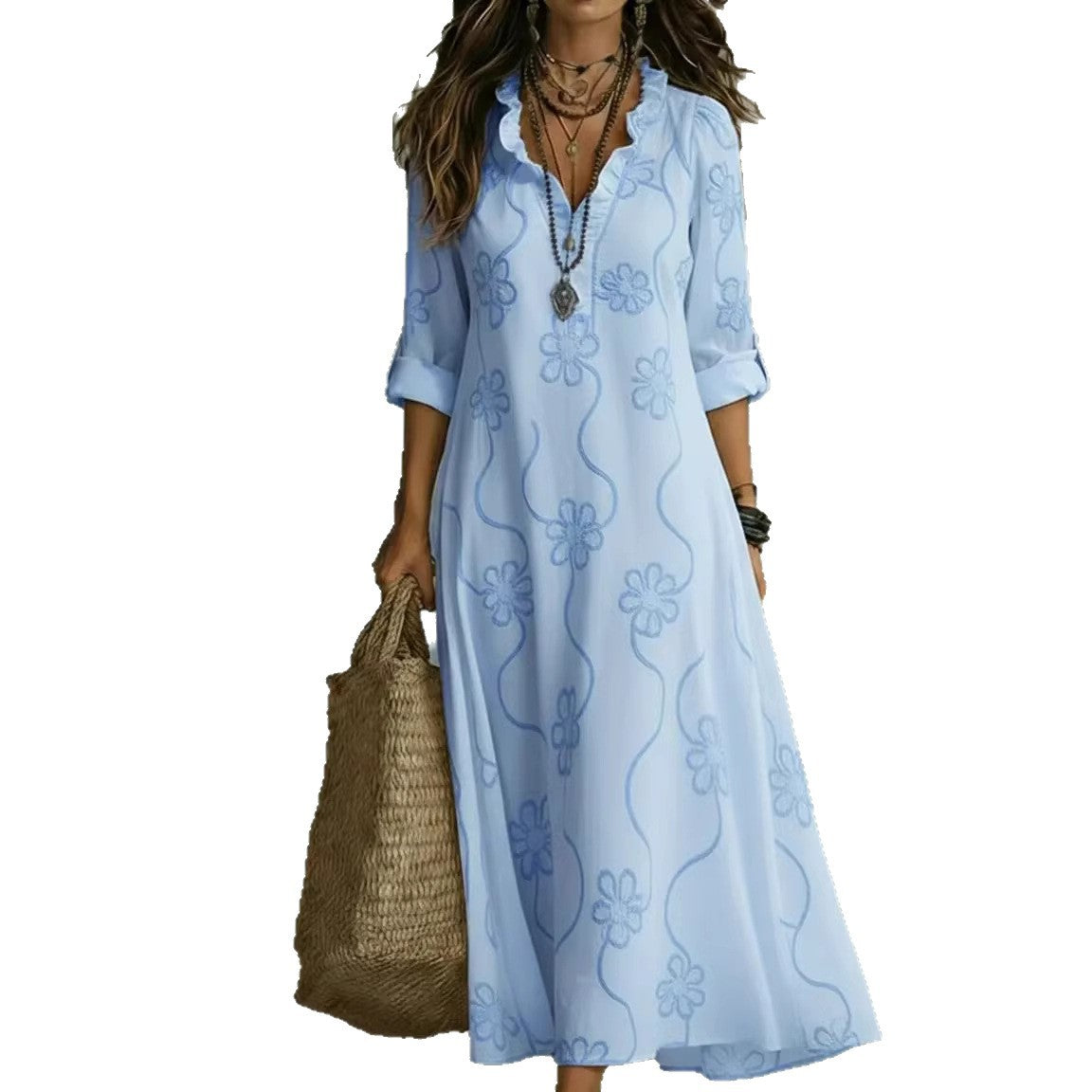Printed Loose-fit Casual Robe Dress