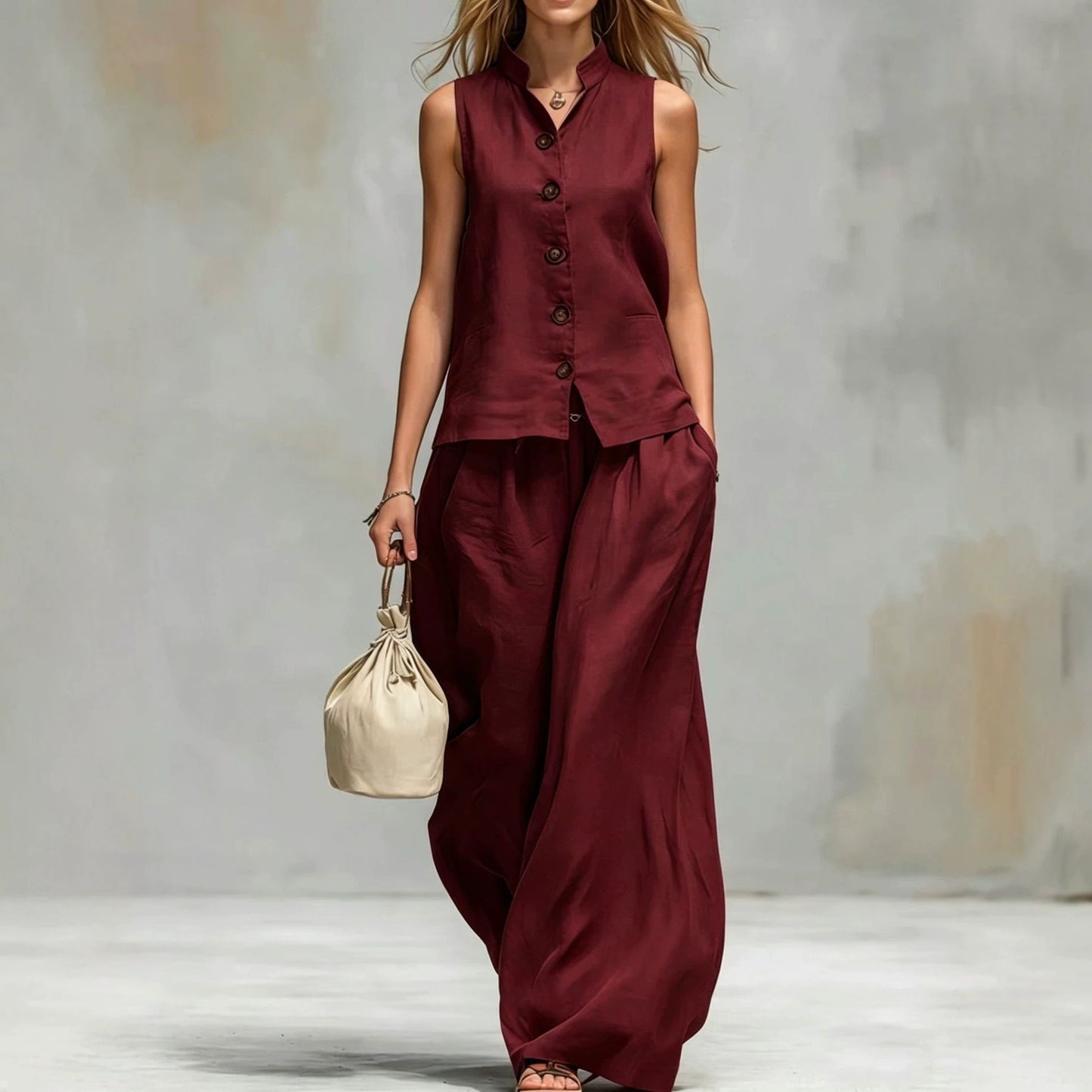 Fashionable Casual V-Neck Vest And Pants Set