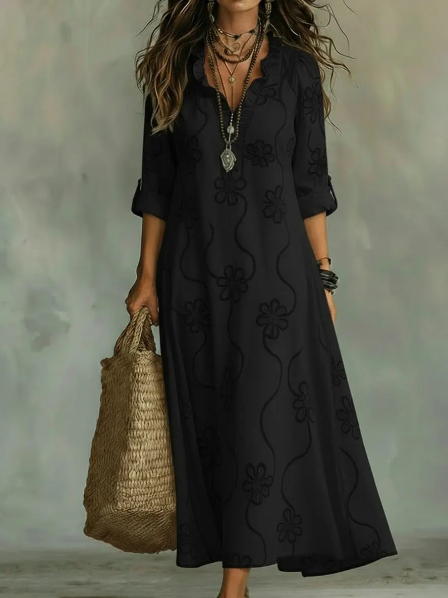 Printed Loose-fit Casual Robe Dress