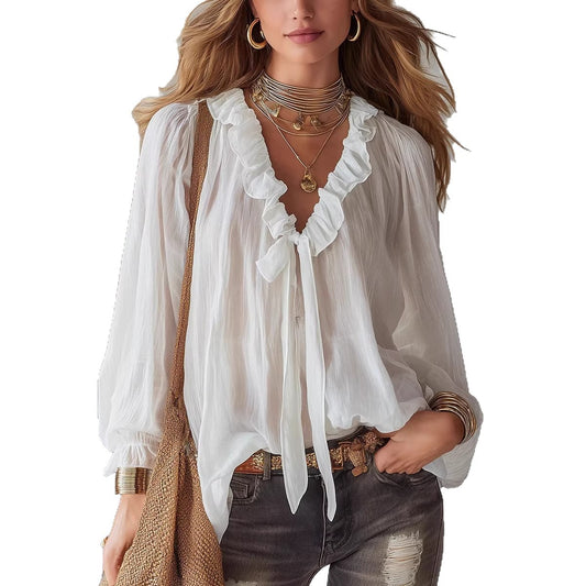 Fashionable V-neck Loose-fit Shirt Top