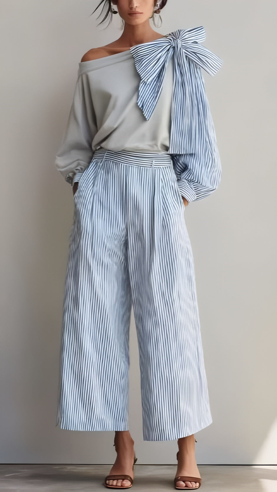 Striped Casual Elegant Straight-Leg Pants Womens Suit