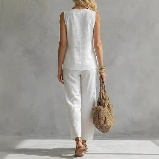 Casual Womens Sleeveless V-Neck Top Set