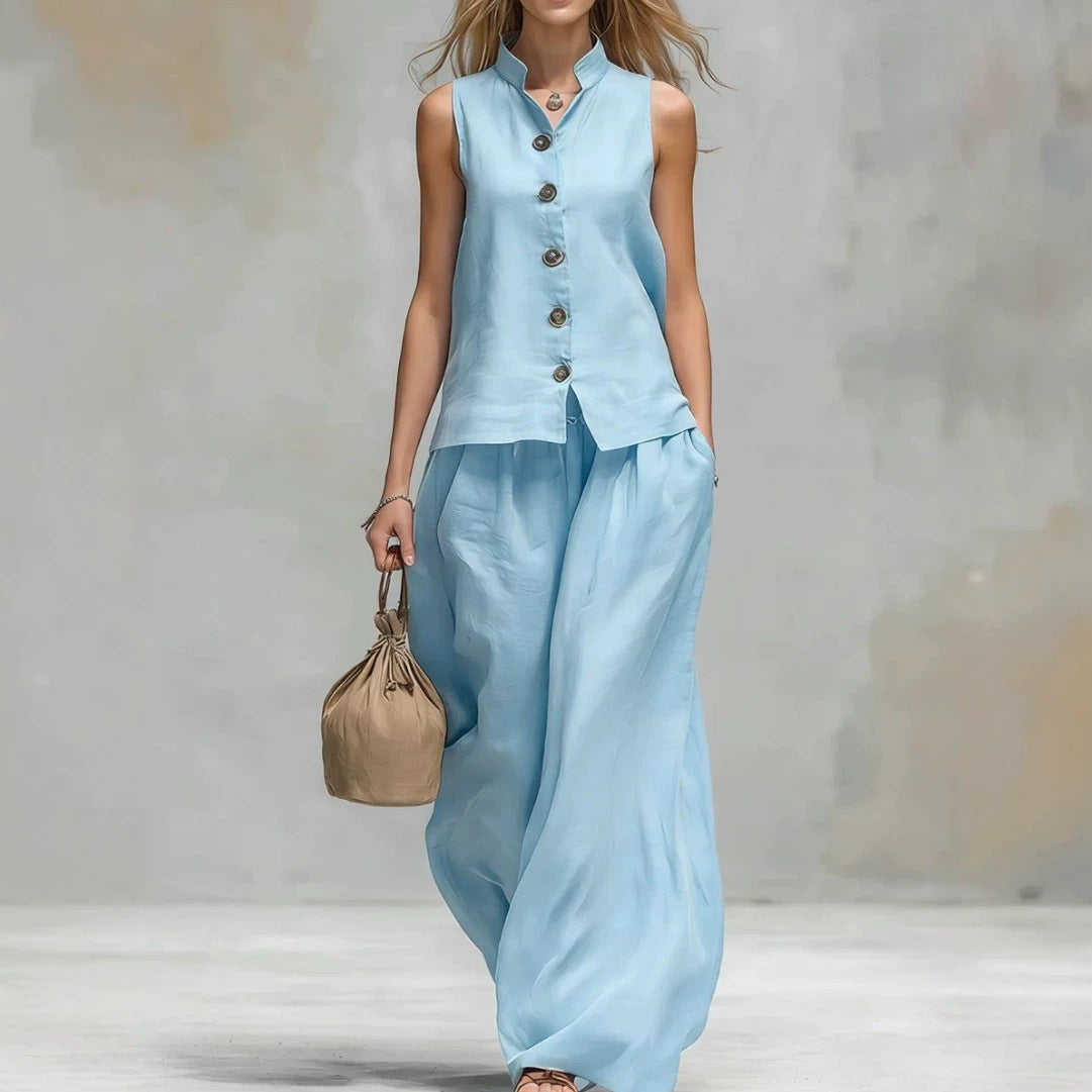 Fashionable Casual V-Neck Vest And Pants Set