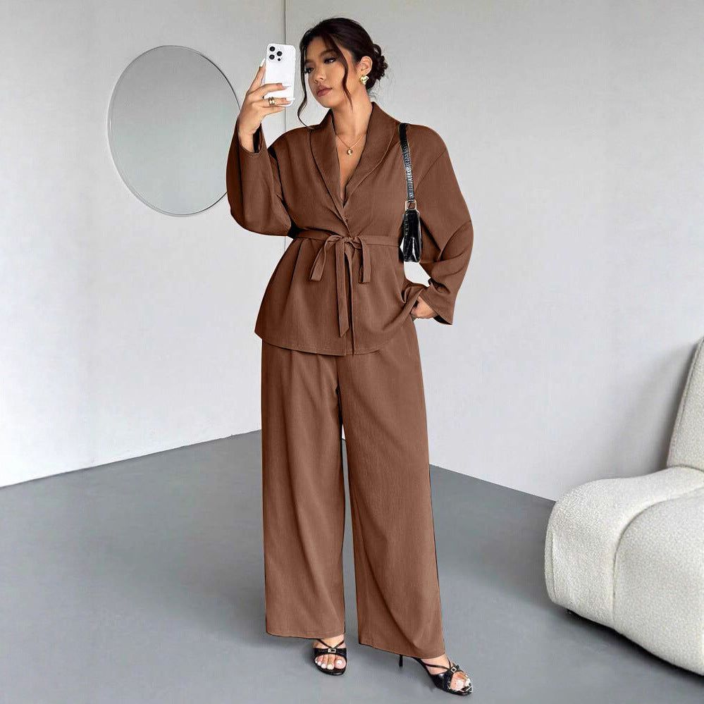 Women's Fitted-waist Wide-leg Pants Suit