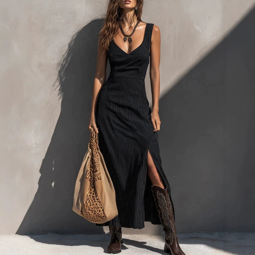 Womens Slit Slip Midi Bodycon Dress