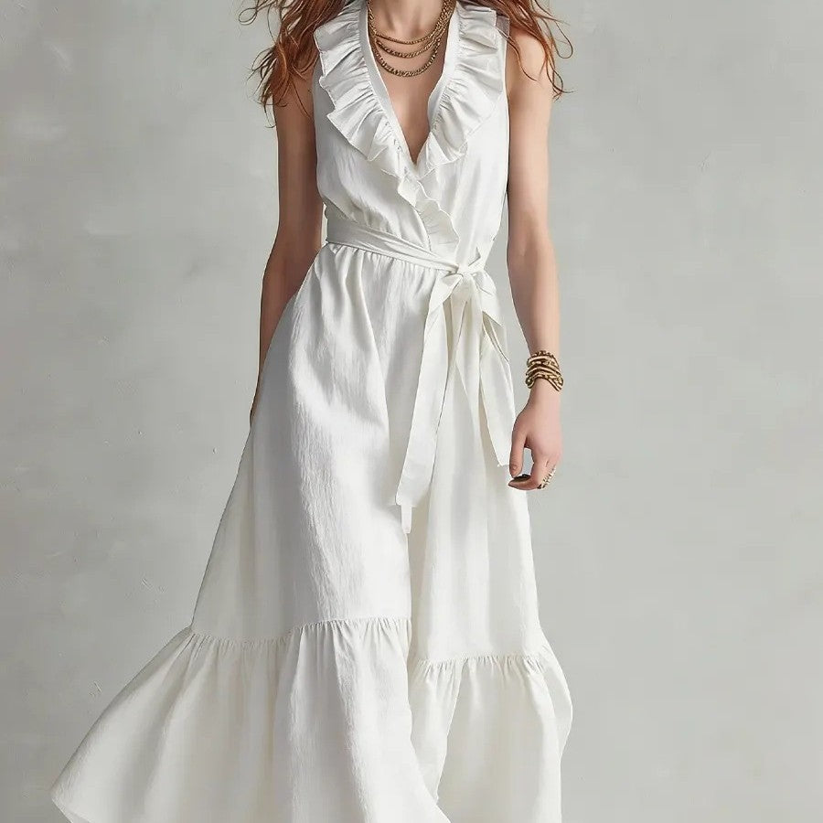 V-neck Sleeveless Lace-Up Panelled Dress