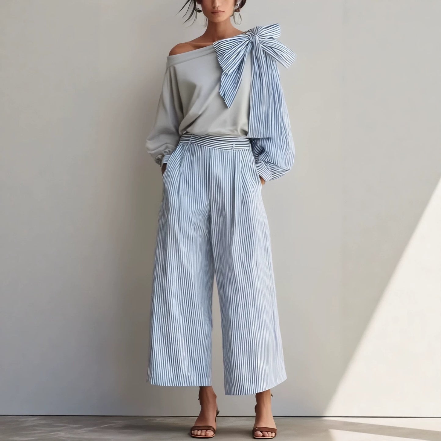 Striped Casual Elegant Straight-Leg Pants Womens Suit