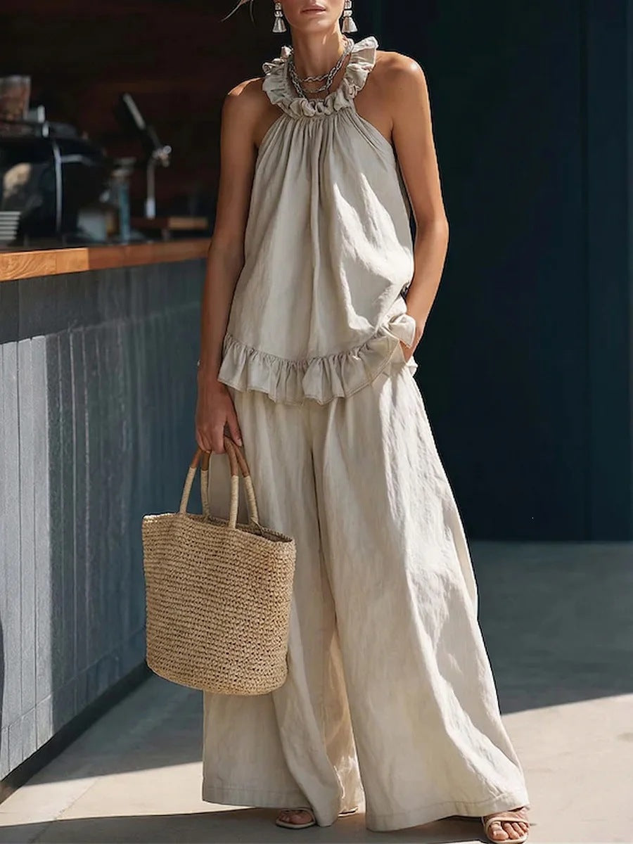 SpringSummer Halterneck Loose Casual Womens Set