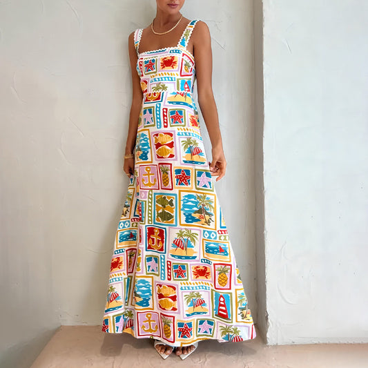 Graffiti Print Spaghetti Strap Maxi Dress