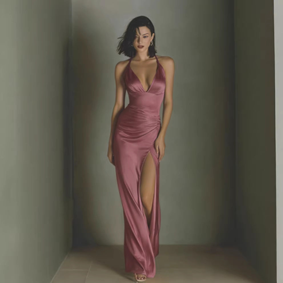 French-style Sexy Satin Maxi Dress For Women