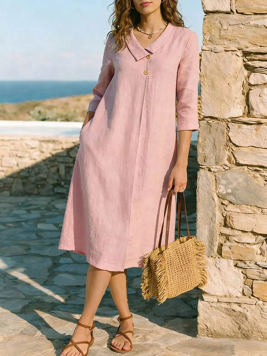 Womens Linen Irregular Suit-Style Collar Dress