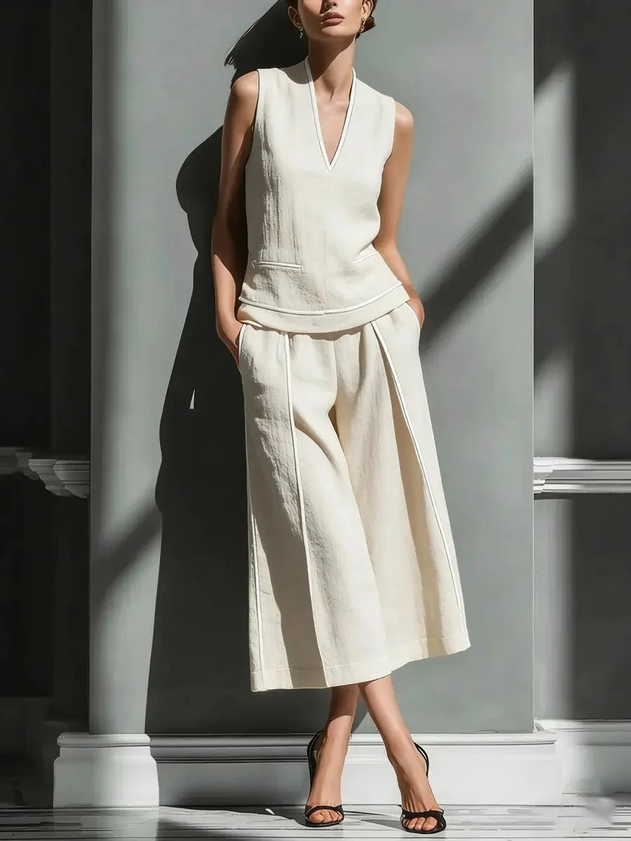 Casual Comfort Womens Sleeveless Linen Shirt Set