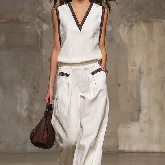 Solid-color Casual Comfortable Minimalist Linen Two-piece Set