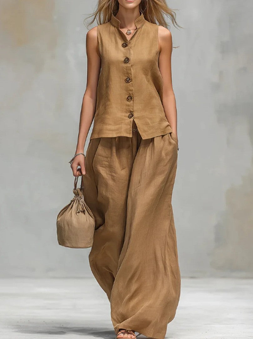 Fashionable Casual V-Neck Vest And Pants Set